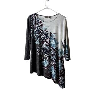 Chicos Easywear Gray Purple Paisley Asymmetric Hem Blouse 2